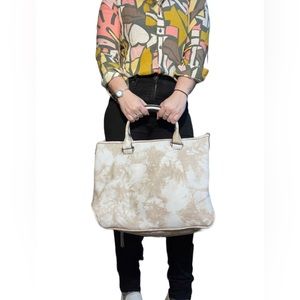 Aimee Kestenberg Leather Satchel “Let’s Ride”- Triple Entry Marbled Oat